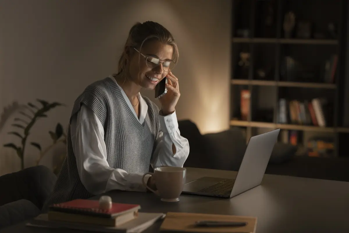 Przedsiębiorczyni pracująca wieczorem przy laptopie
